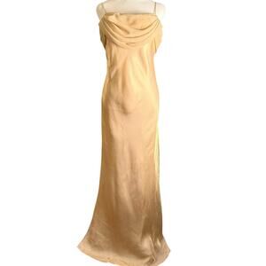 Vintage Dollar Evening Gown Satin Shimmery Champagne Silky Ruffle Cowl XL Y2K